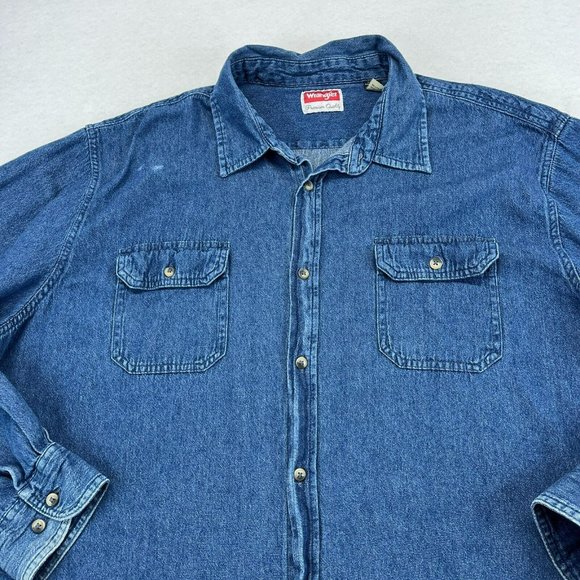 Wrangler Denim Shirt 2XLT Men's Button Up Western Shirt Long Sleeve Medium Wash - Picture 2 of 12